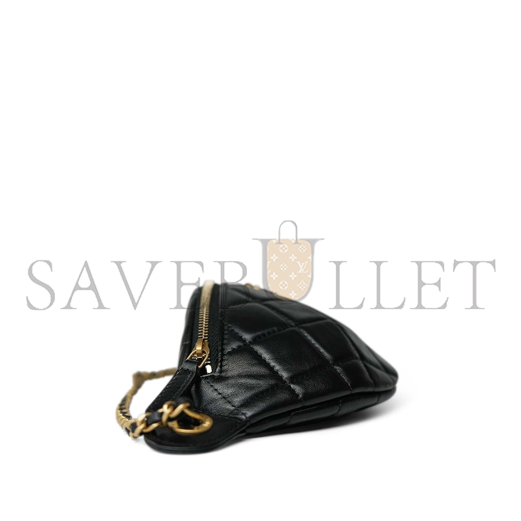 Ch*el 24a black lambskin quilted waist bag bumbag enamel cc chain aged gold hardware as4113 (27*13cm)